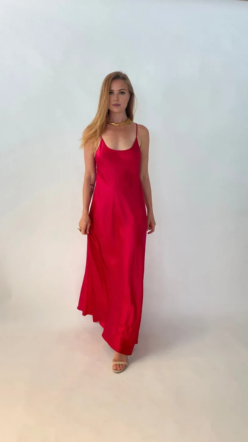 Buyishang Simple Red Silk Charmeuse evening dress bridesmaid dress New Arrivals